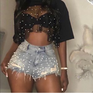 Rebel Black Fashion Pearl Crop Top